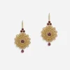 Pizzo earrings in yellow gold and rhodolite garnets