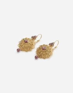 Pizzo earrings in yellow gold and rhodolite garnets
