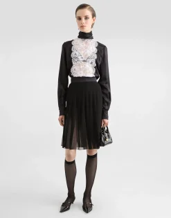 Pleated chiffon midi circle skirt