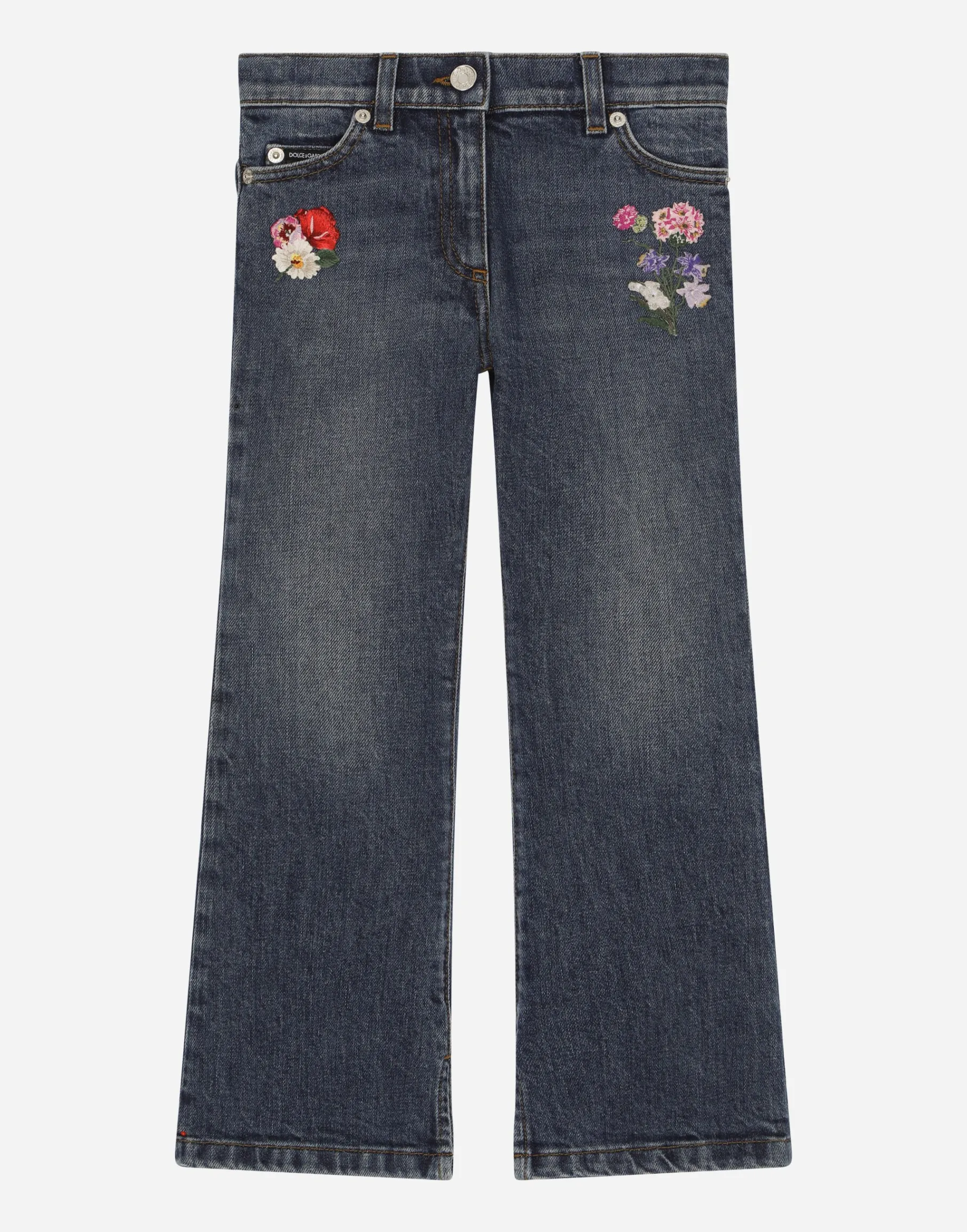 5-pocket denim pants with embroidery