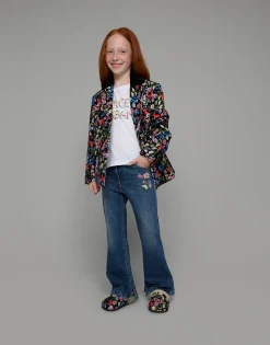 5-pocket denim pants with embroidery