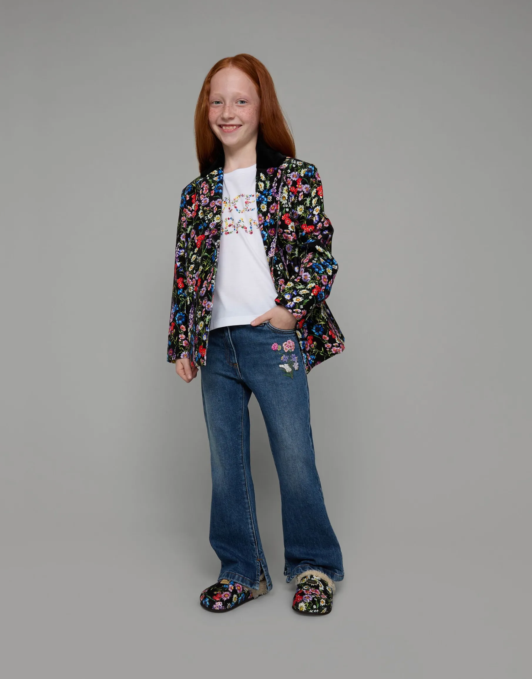 5-pocket denim pants with embroidery