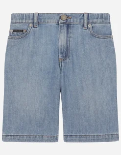 5-pocket denim shorts with branded tag