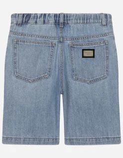 5-pocket denim shorts with branded tag