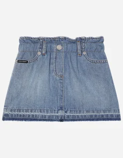4-pocket denim skirt with branded tag