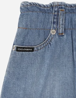4-pocket denim skirt with branded tag