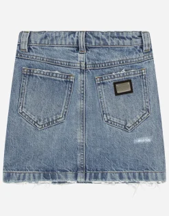 5-pocket short denim skirt with rose patch