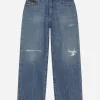 5-pocket treated denim jeans with logo tag