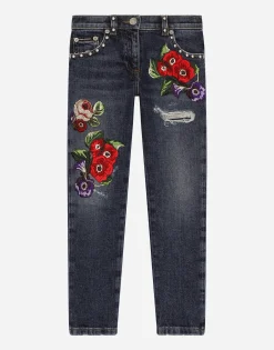 5-pocket treated denim jeans
