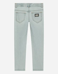 5-pocket treated denim jeans