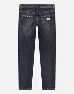 5-pocket treated denim jeans
