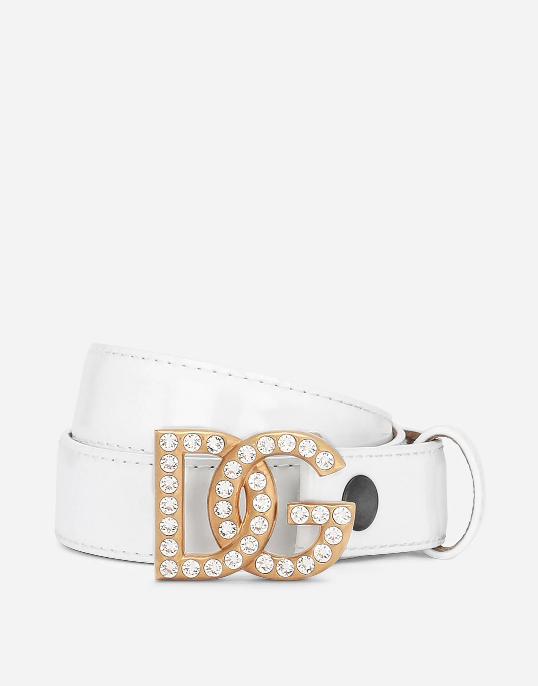 Polished calfskin belt with rhinestone-detailed DG logo