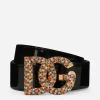 Polished calfskin belt with crystal DG logo