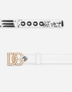 Polished calfskin belt with rhinestone-detailed DG logo