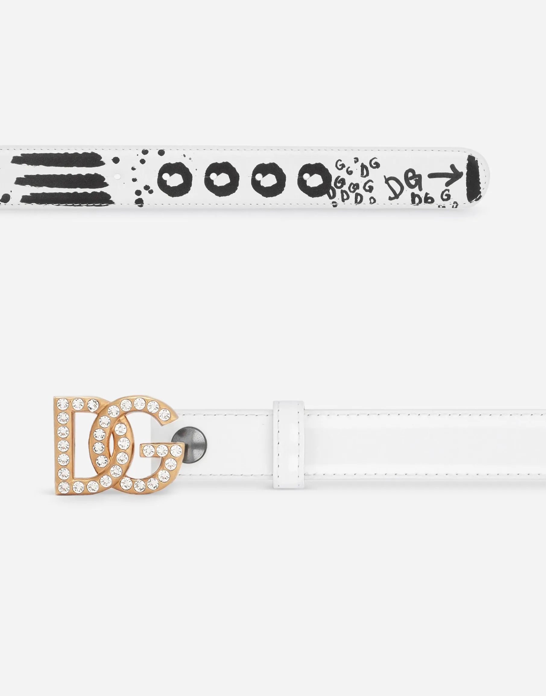 Polished calfskin belt with rhinestone-detailed DG logo