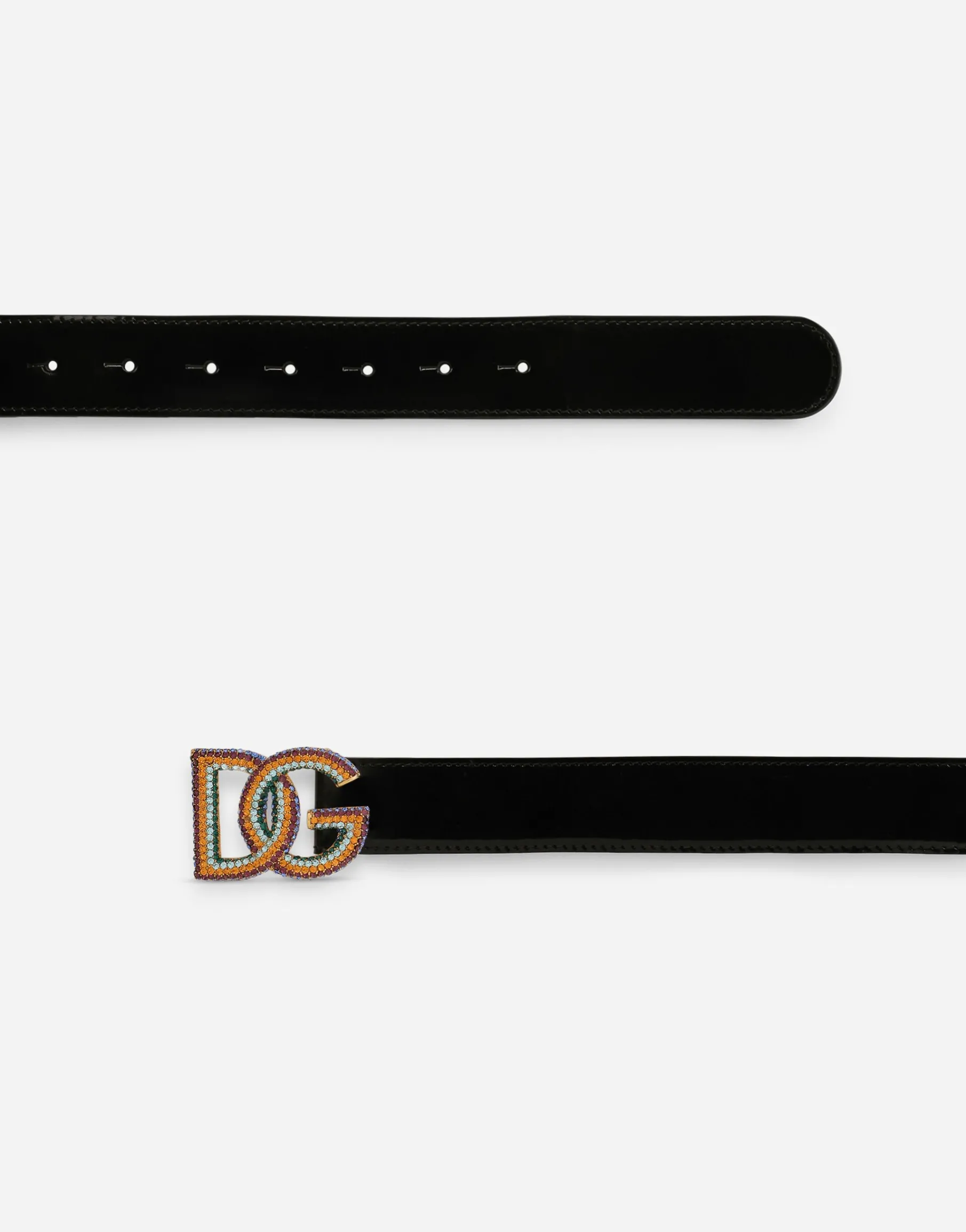 Polished calfskin belt with crystal DG logo