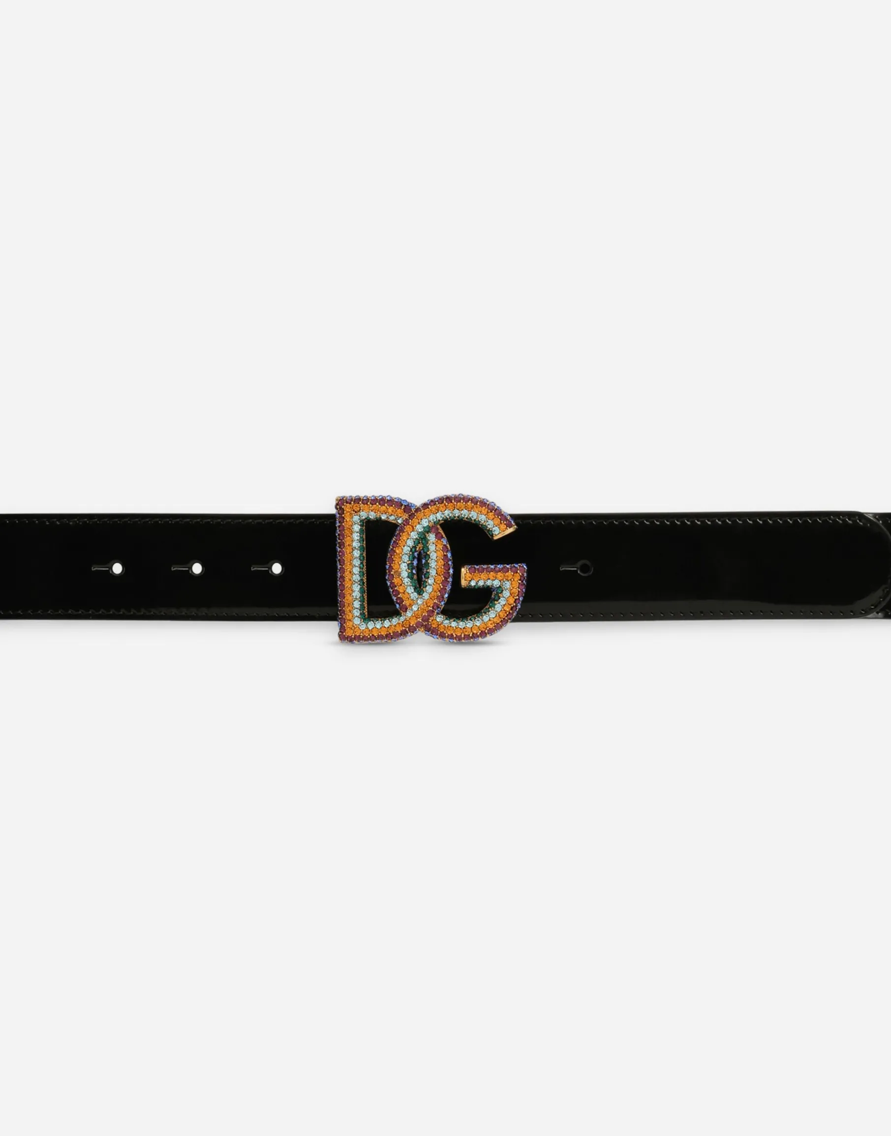 Polished calfskin belt with crystal DG logo