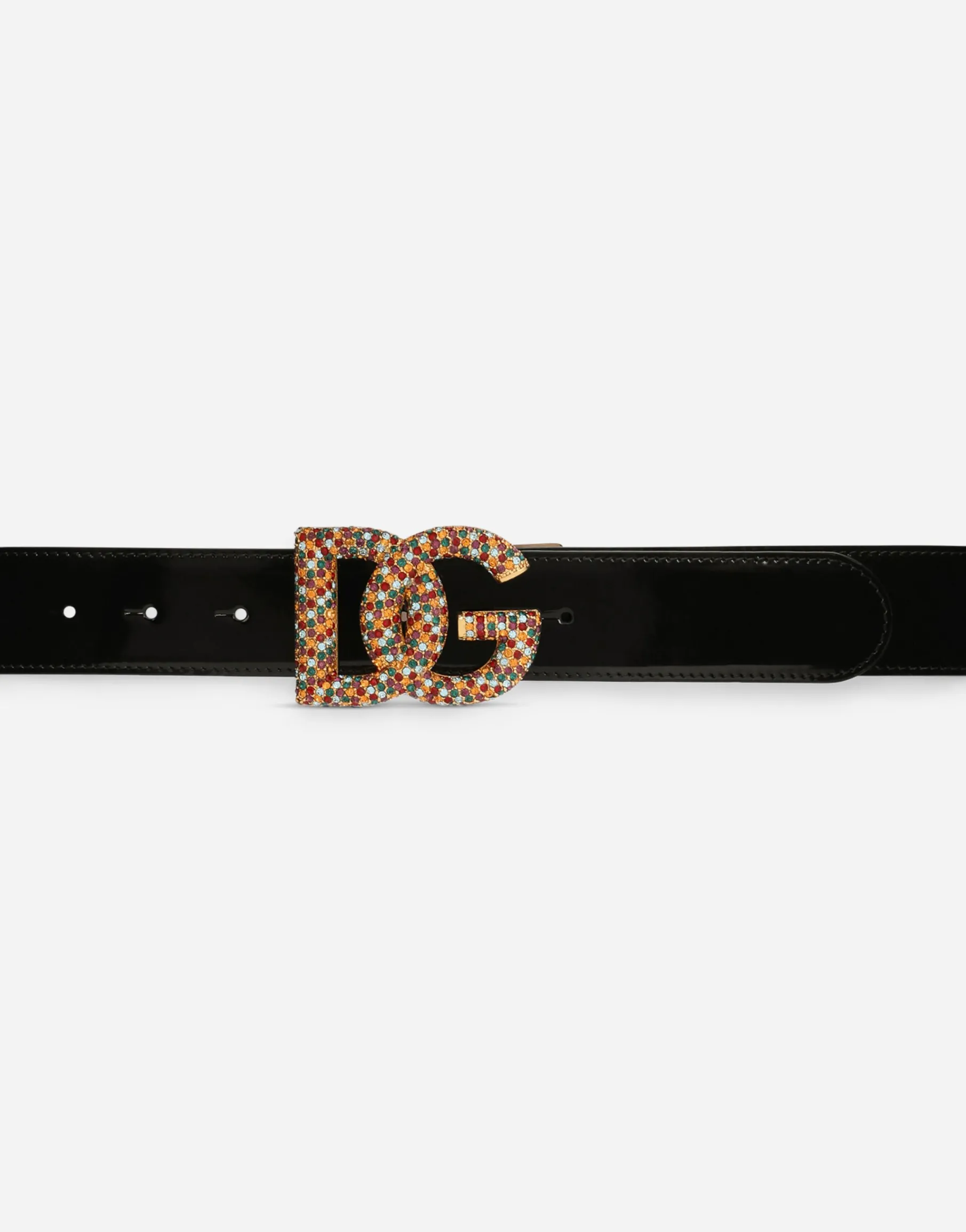 Polished calfskin belt with crystal DG logo