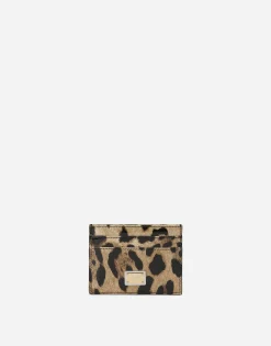 Polished calfskin card holder with leopard print