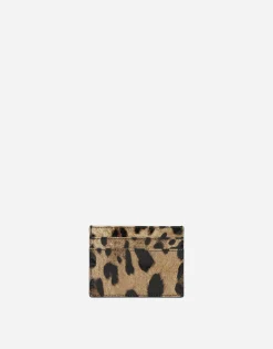 Polished calfskin card holder with leopard print