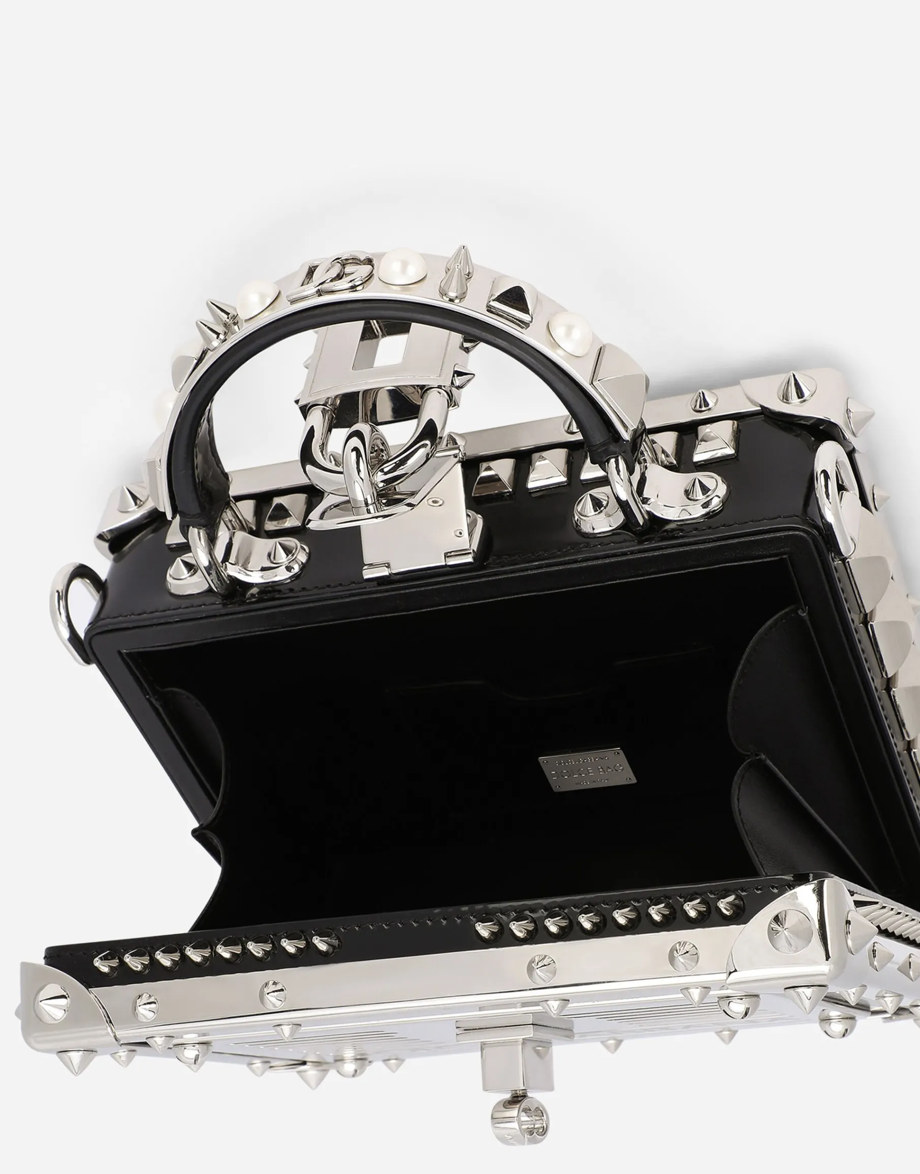 Polished calfskin Dolce Box bag with studs