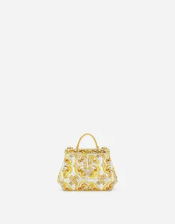 Polished calfskin Sicily bag with yellow majolica print