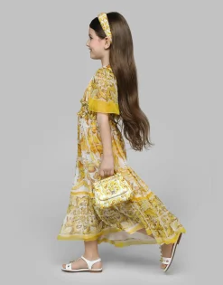 Polished calfskin Sicily bag with yellow majolica print