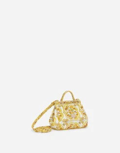 Polished calfskin Sicily bag with yellow majolica print