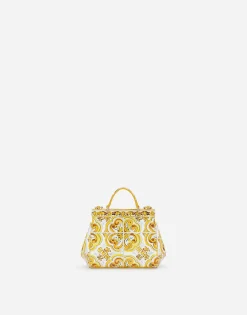 Polished calfskin Sicily bag with yellow majolica print
