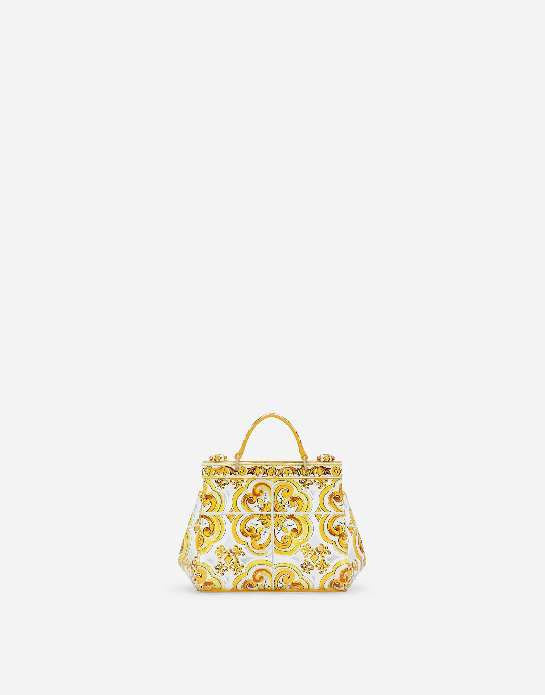 Polished calfskin Sicily bag with yellow majolica print