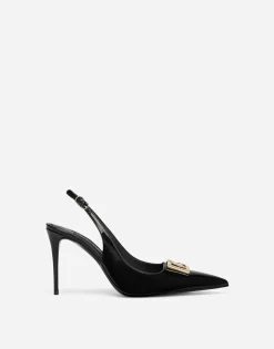 Polished calfskin slingbacks