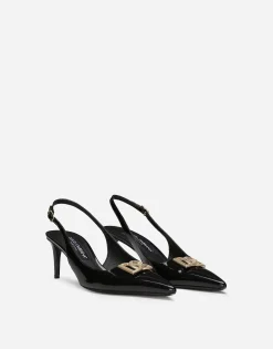 Polished calfskin slingbacks