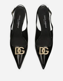 Polished calfskin slingbacks