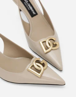 Polished calfskin slingbacks