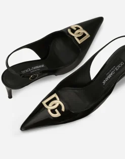 Polished calfskin slingbacks