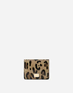 Polished calfskin wallet with leopard print