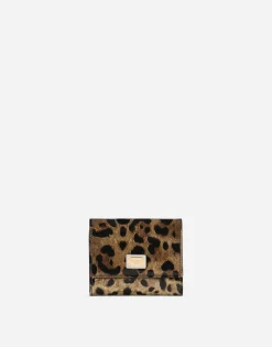 Polished calfskin wallet with leopard print