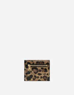 Polished calfskin wallet with leopard print