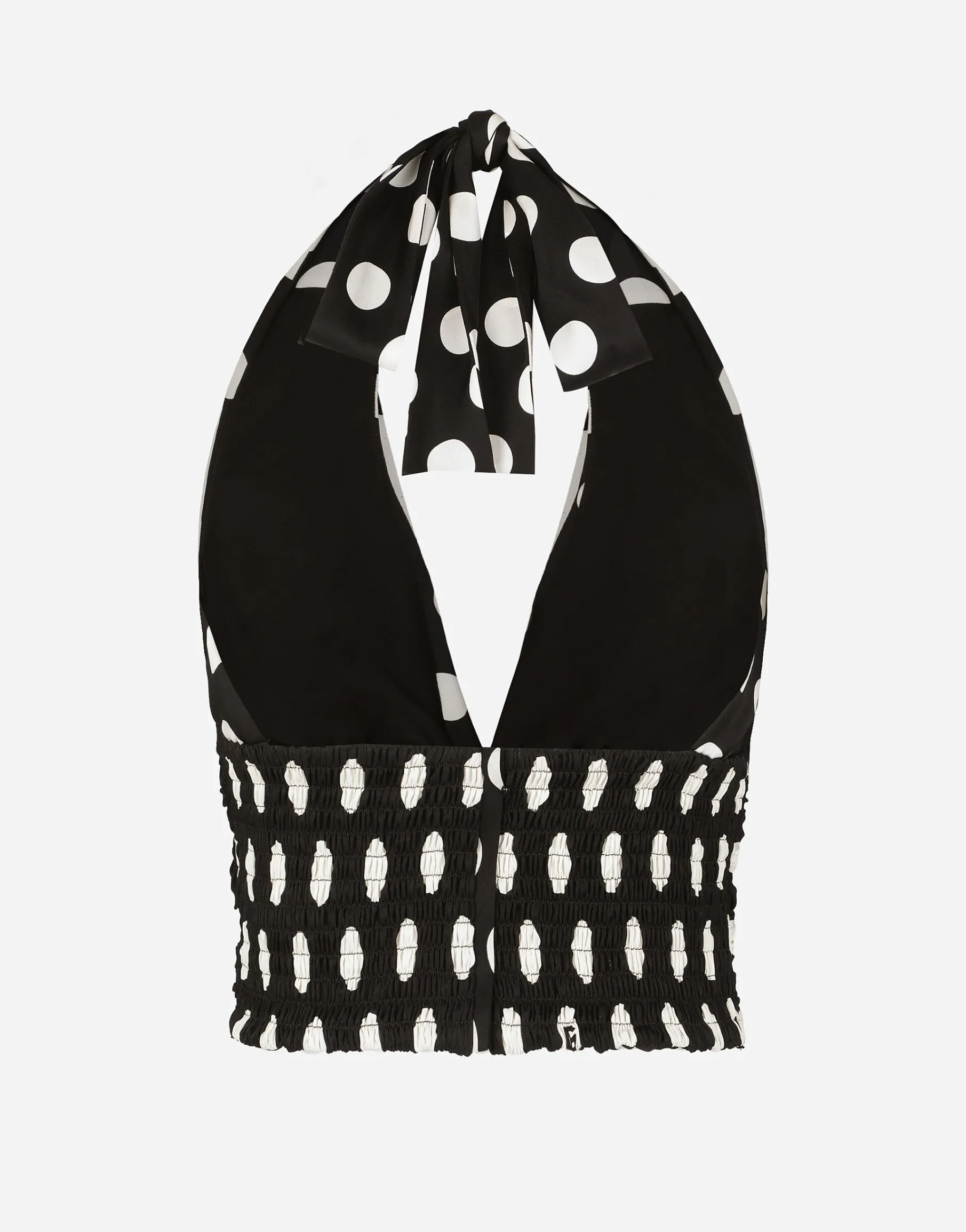 Polka-dot charmeuse top with plunging neckline