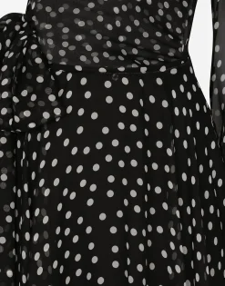 Polka-dot one-shoulder chiffon dress