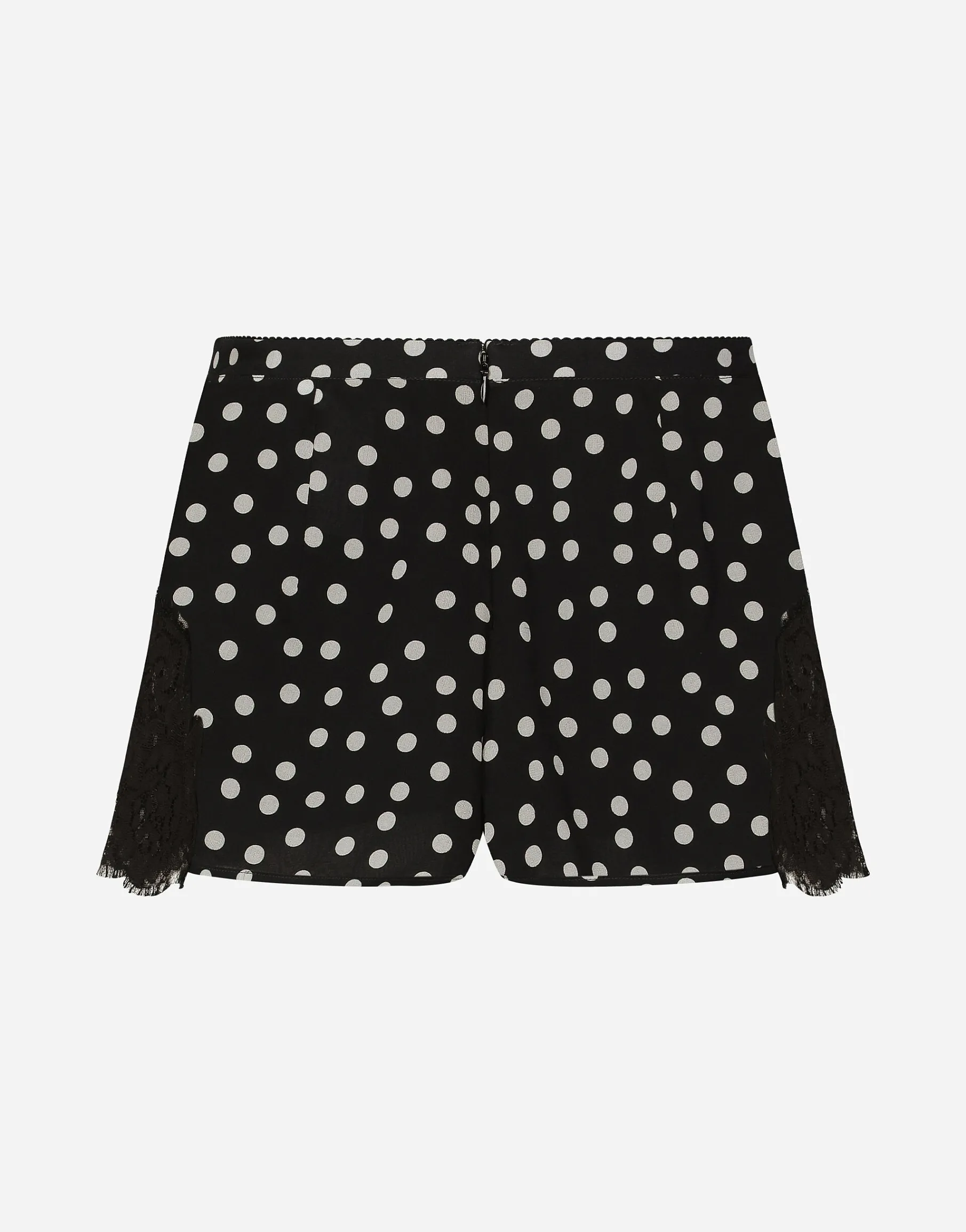 Polka-dot silk lingerie shorts with lace detailing