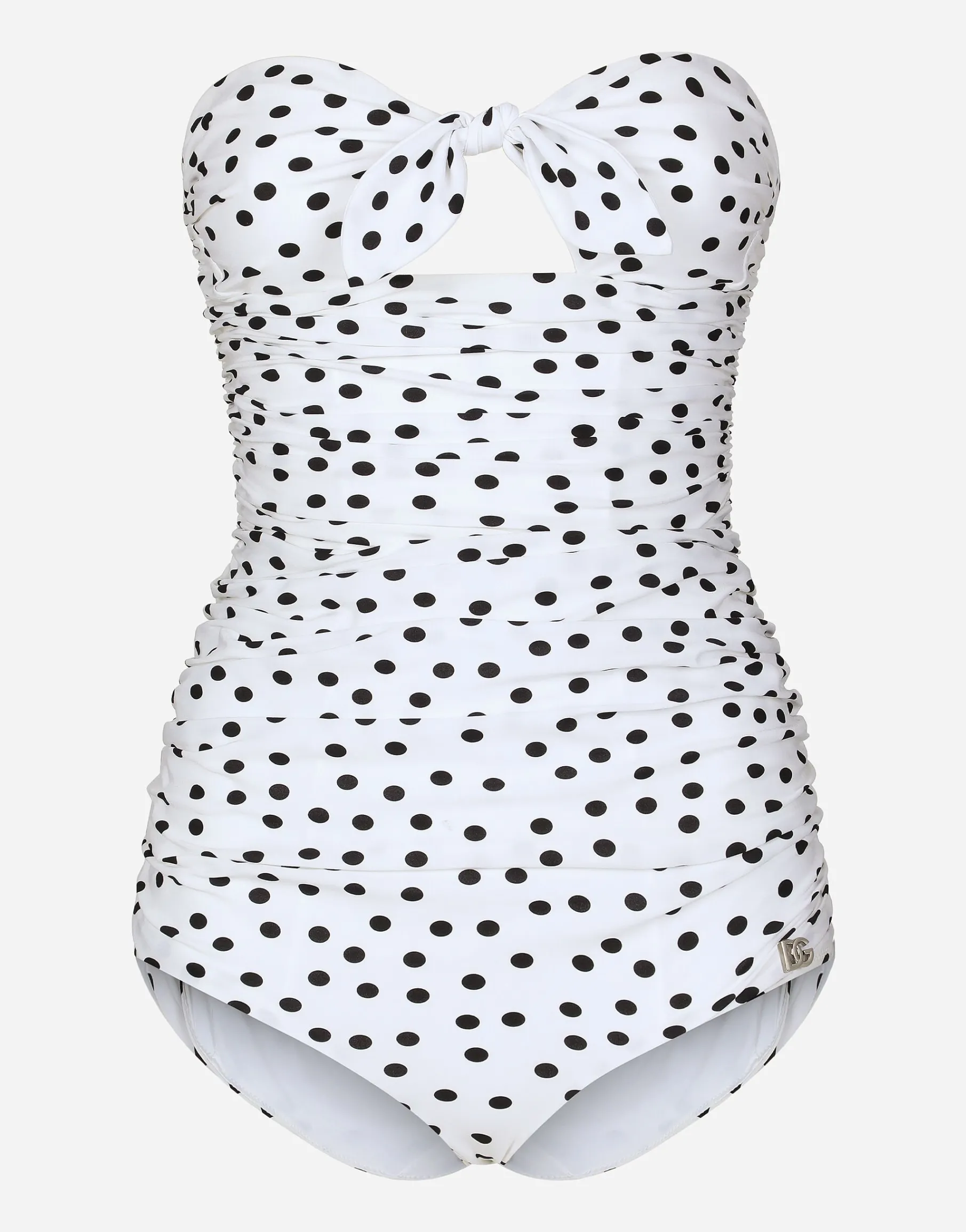 Polka-dot strapless one-piece swimsuit
