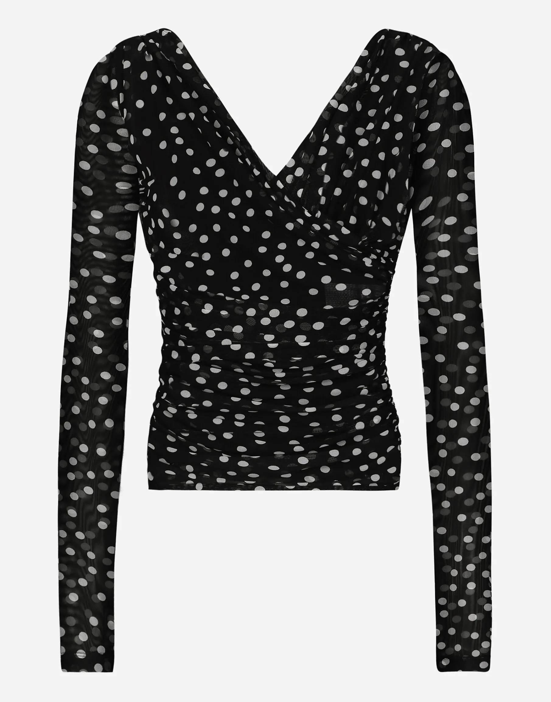 Polka-dot tulle top with wrap-front neckline