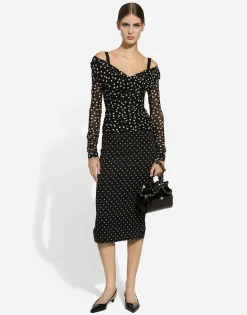 Polka-dot tulle top with wrap-front neckline