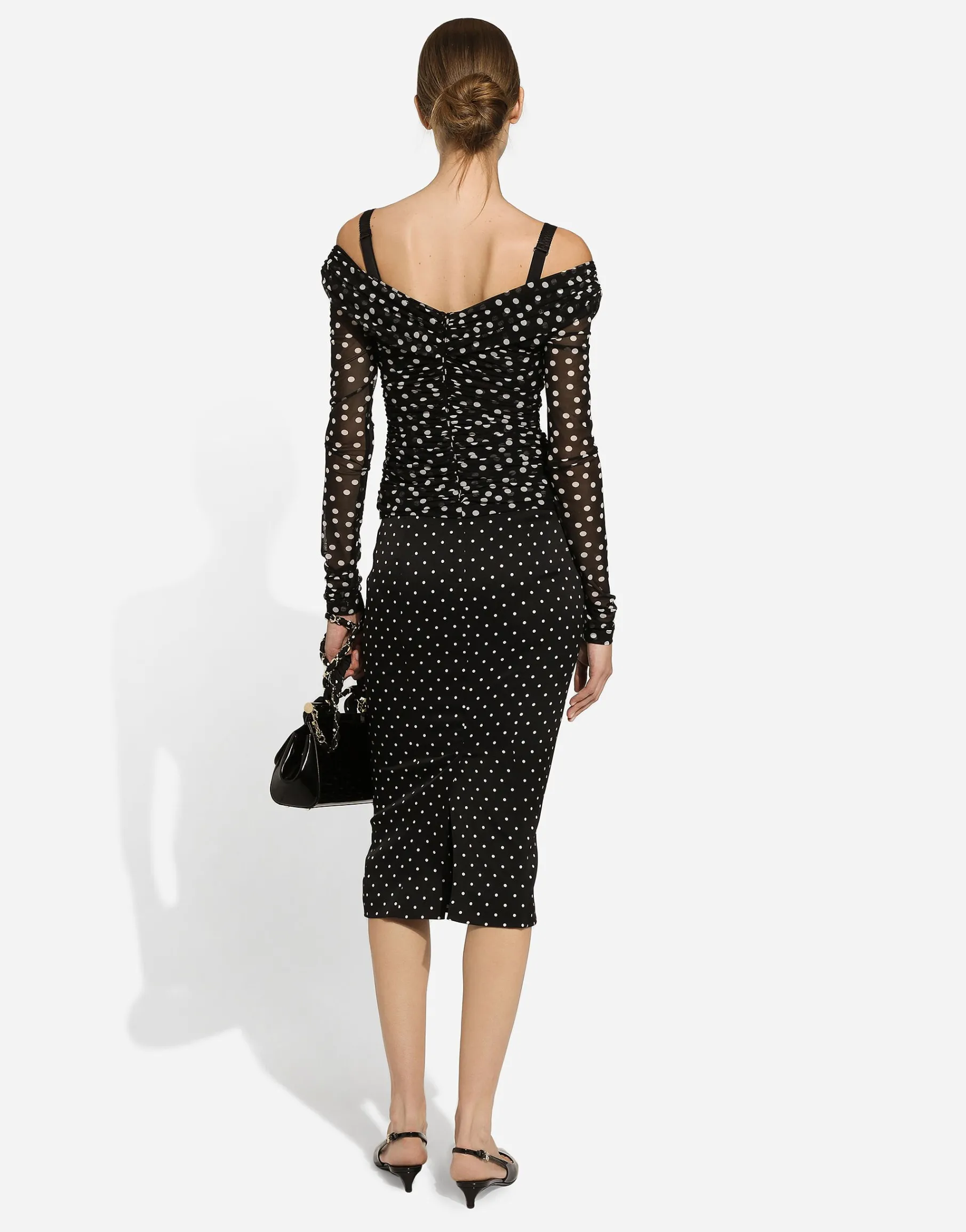 Polka-dot tulle top with wrap-front neckline