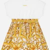 Poplin and jersey dress with yellow majolica print