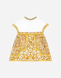 Poplin and jersey dress with yellow majolica print