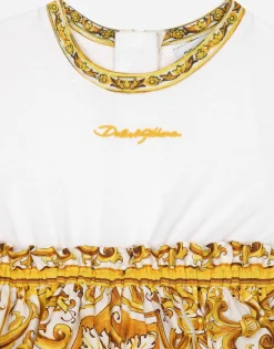 Poplin and jersey dress with yellow majolica print
