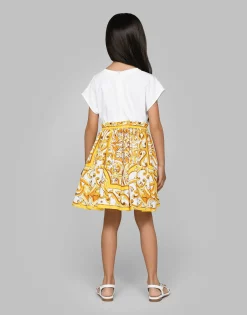 Poplin and jersey dress with yellow majolica print