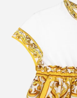 Poplin and jersey dress with yellow majolica print